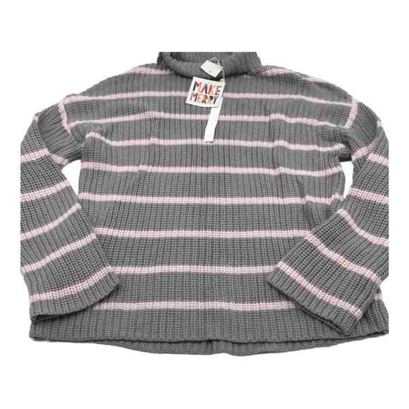 Caslon Womens Medium Sweater Gray Pink Stripe Mock Neck Chunky Knit NWT - Picture 3 of 16